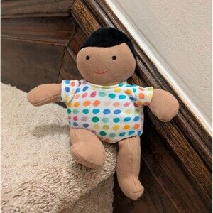 Lovevery Baby Avery Colorful Polka Dot Plush Doll Babbler brown dark